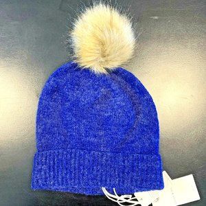 Lucky Brand wool blend blue knit pom pom beanie - NWT one size unisex